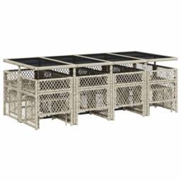 Berkfield Home 13 Piece Garden Dining Set with Cushions Light Grey Poly Rattan - thumbnail 6