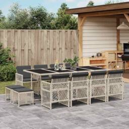 Berkfield Home 13 Piece Garden Dining Set with Cushions Light Grey Poly Rattan - thumbnail 1