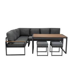 Monstershop Aluminium Corner Sofa Set With Black Rattan Storage Box - Wood Effect in Brown - thumbnail 2