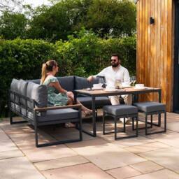 Monstershop Aluminium Corner Sofa Set With Black Rattan Storage Box - Wood Effect in Brown - thumbnail 4