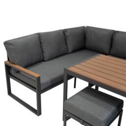 Monstershop Aluminium Corner Sofa Set With Black Rattan Storage Box - Wood Effect in Brown - thumbnail 7