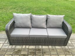 Fimous Wicker PE Rattan Garden Furniture Set Outdoor Rectangular Dining Table & Chair Sofa Set With Side Table in Dark Grey - thumbnail 4
