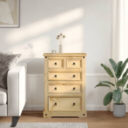 Berkfield Home Chest of Drawers Corona 80x43x114 cm Solid Wood Pine in Brown - Size: 80 x 43 x 114 cm - thumbnail 3