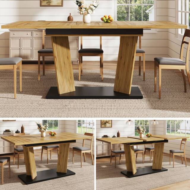 Matteo Modern Extendable Dining Table - Oak Effect Wood - Rectangular Table in Light Oak - image 1