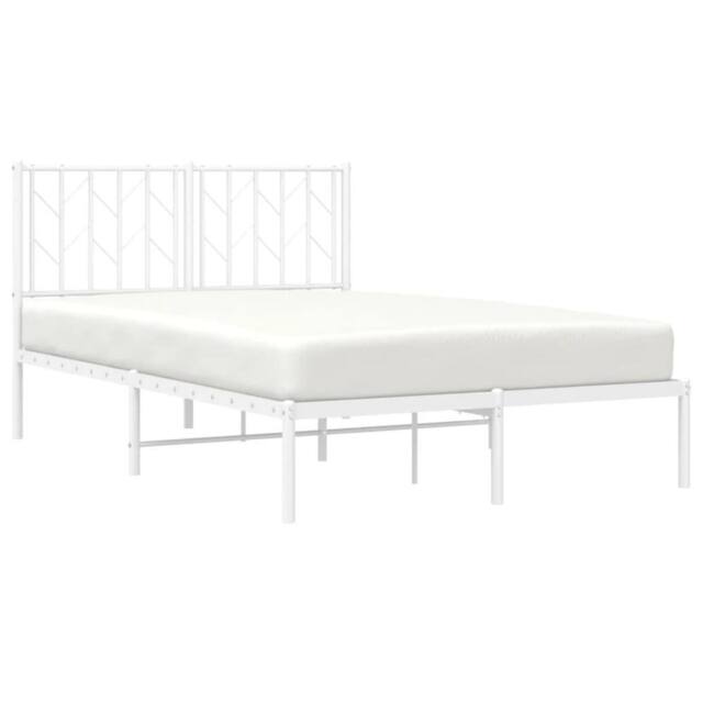 Berkfield Home Metal Bed Frame without Mattress with Headboard White 120x200cm - Size: Small Double - image 1