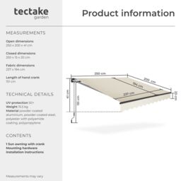 tectake Retractable Awning Ornella in Beige - Size: 250 cm x 200 cm - thumbnail 6