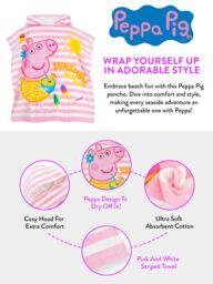 Peppa Pig Women's Striped Hooded Towel Poncho in Pink - thumbnail 6