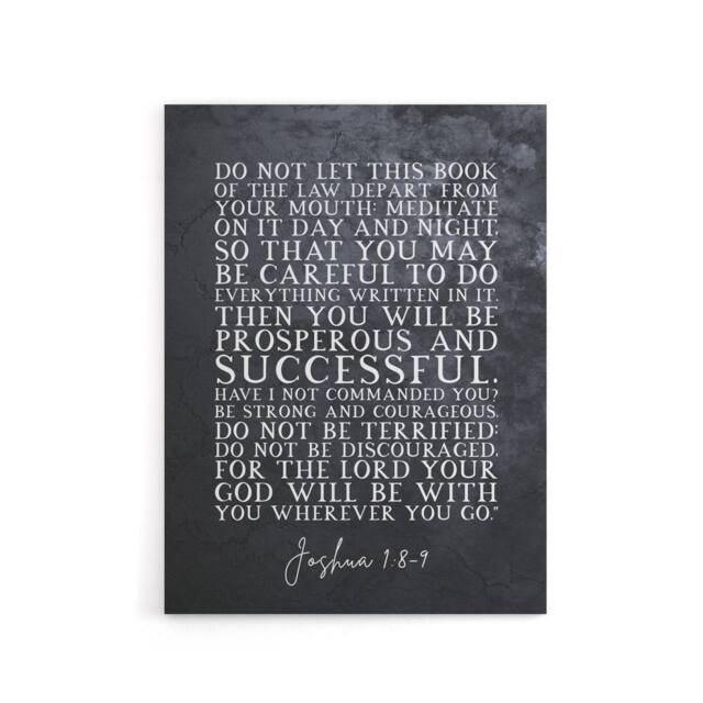 "Artery8 Joshua 1 8 9 Be Strong & Bible Quote Canvas Wall Art Print in Grey - Size: W24"" x H32""" - image 1