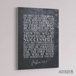 "Artery8 Joshua 1 8 9 Be Strong & Bible Quote Canvas Wall Art Print in Grey - Size: W24"" x H32""" - thumbnail 2