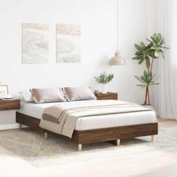 Berkfield Home Bed Frame No Mattress Brown Oak 135x190 cm Double Engineered Wood - thumbnail 3