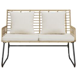 Berkfield Home Garden Bench with Pillow Poly rattan, steel in Brown - thumbnail 5