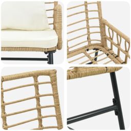 Berkfield Home Garden Bench with Pillow Poly rattan, steel in Brown - thumbnail 8