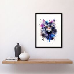 "Artery8 Wall Art Print Maine Coon Cat Lovers Gift Watercolour Pet Portrait Painting Artwork Art Framed - Size: W12"" x H16""" - thumbnail 4