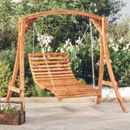 Berkfield Home Swing Bed Solid Bent Wood with Teak Finish 115x147x46 cm in Brown - Size: 115 x 147 x 46 cm