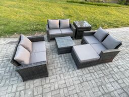 Fimous Rattan Wicker Garden Furniture Patio Conservatory Sofa Set with Square Coffee Table Double Seat Sofa Big Footstool in Dark Grey - thumbnail 2