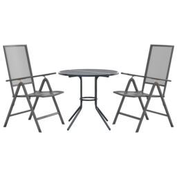 Berkfield Home Reclining Garden Chair Set 3 pcs Anthracite Powder-coated Steel in Black - thumbnail 2