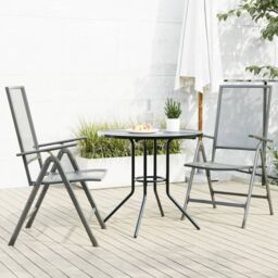 Berkfield Home Reclining Garden Chair Set 3 pcs Anthracite Powder-coated Steel in Black - thumbnail 1