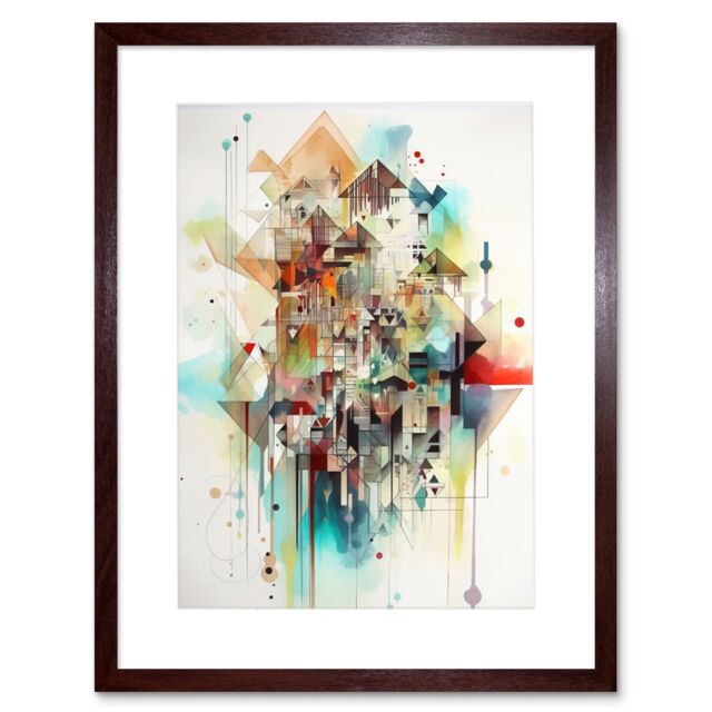 "Artery8 Wall Art Print Abstract Geometric Fractal Shapes Modern Watercolour Painting Artwork Framed 9X7 Inch in Brown - Size: W7"" x H9""" - image 1