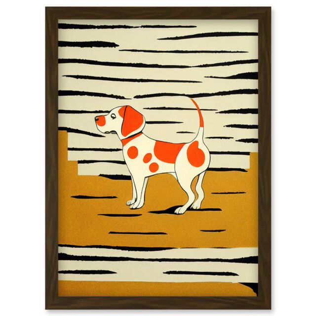 Artery8 Beagle Dog illustration Springer Orange on Mustard Spaniel Artwork Framed Wall Art Print A4 in Brown - image 1