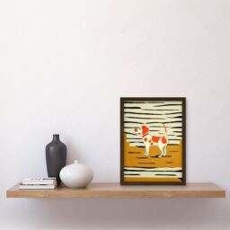 Artery8 Beagle Dog illustration Springer Orange on Mustard Spaniel Artwork Framed Wall Art Print A4 in Brown - thumbnail 2