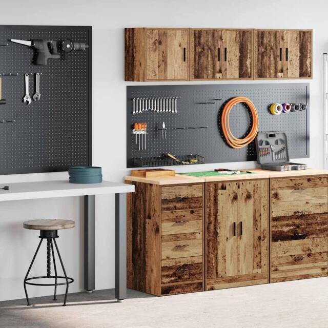 Berkfield Home Garage Cabinets 2 pcs Old Wood Engineered Wood in Brown - image 1