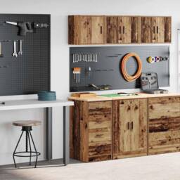 Berkfield Home Garage Cabinets 2 pcs Old Wood Engineered Wood in Brown - thumbnail 1