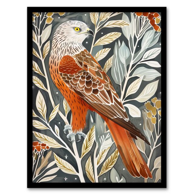 "Artery8 Red Kite on Tree Branch Watercolour Portrait Framed Art Print - Size: W12"" x H16""" - image 1