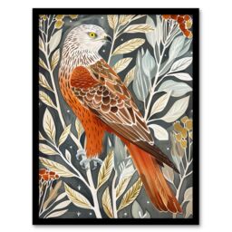 "Artery8 Red Kite on Tree Branch Watercolour Portrait Framed Art Print - Size: W12"" x H16""" - thumbnail 1