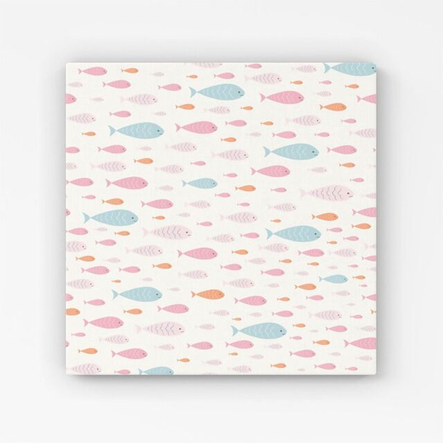 "Warren Reed - Designer Hand Drawn Swimming Fish Canvas in Pink - Size: W16"" x H16""" - image 1