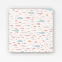 "Warren Reed - Designer Hand Drawn Swimming Fish Canvas in Pink - Size: W16"" x H16""" - thumbnail 1