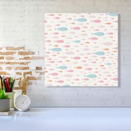 "Warren Reed - Designer Hand Drawn Swimming Fish Canvas in Pink - Size: W16"" x H16""" - thumbnail 2