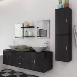 Berkfield Home Nine Piece Bathroom Furniture & Basin Set Black - thumbnail 3
