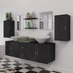Berkfield Home Nine Piece Bathroom Furniture & Basin Set Black - thumbnail 4