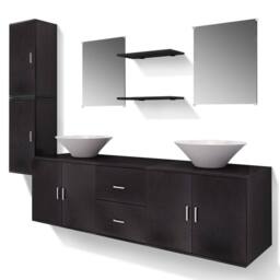 Berkfield Home Nine Piece Bathroom Furniture & Basin Set Black - thumbnail 2