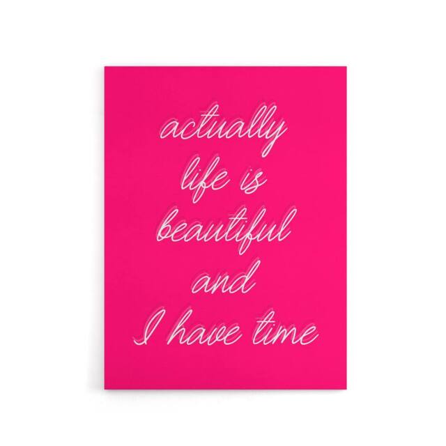 "Artery8 Life Is Beautiful Hot Pink Simple Motivational Canvas Wall Art Print - Size: W24"" x H32""" - image 1