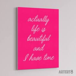 "Artery8 Life Is Beautiful Hot Pink Simple Motivational Canvas Wall Art Print - Size: W24"" x H32""" - thumbnail 2