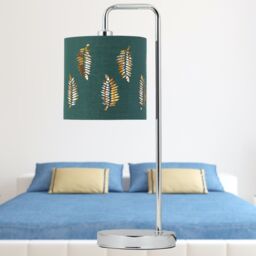First Choice Lighting Chrome Arched Table Lamp with Dark Green Fern Cut Out Shade in Silver - thumbnail 6