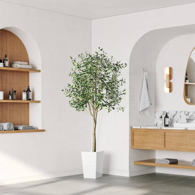 Dprodo Faux Olive Tree with Planter Natural Olive Branches in Green - Size: 1 Pack - image 1
