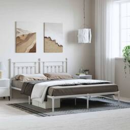 Berkfield Home Metal Bed Frame with Headboard White 183x213 cm - thumbnail 2