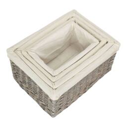 Red Hamper Set of 4 Grey Wash White Cotton Lined Willow Storage Baskets - thumbnail 3