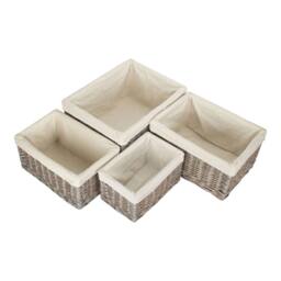 Red Hamper Set of 4 Grey Wash White Cotton Lined Willow Storage Baskets - thumbnail 2