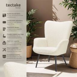 tectake Armchair Hygge - Bouclé Cream/Black in Cream - thumbnail 2
