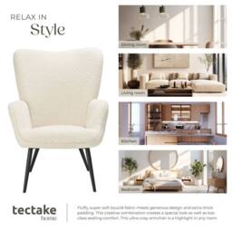 tectake Armchair Hygge - Bouclé Cream/Black in Cream - thumbnail 8