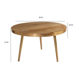 Indian Hub Light Gold Round Coffee Table - Solid Mango Wood - L80 x W80 x H45 cm in Brown - thumbnail 2