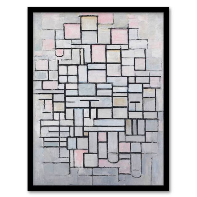 Artery8 Piet Mondrian Framed Wall Art Composition No IV Abstract Painting in Grey - Size: A4 - image 1