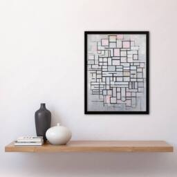Artery8 Piet Mondrian Framed Wall Art Composition No IV Abstract Painting in Grey - Size: A4 - thumbnail 2