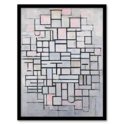 Artery8 Piet Mondrian Framed Wall Art Composition No IV Abstract Painting in Grey - Size: A4 - thumbnail 1