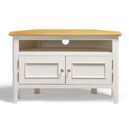 FurnitureboxUK Belle Solid Oak Wood & Cream Corner TV Stand - thumbnail 3