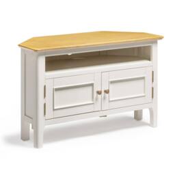 FurnitureboxUK Belle Solid Oak Wood & Cream Corner TV Stand - thumbnail 2
