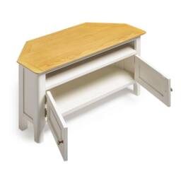 FurnitureboxUK Belle Solid Oak Wood & Cream Corner TV Stand - thumbnail 4